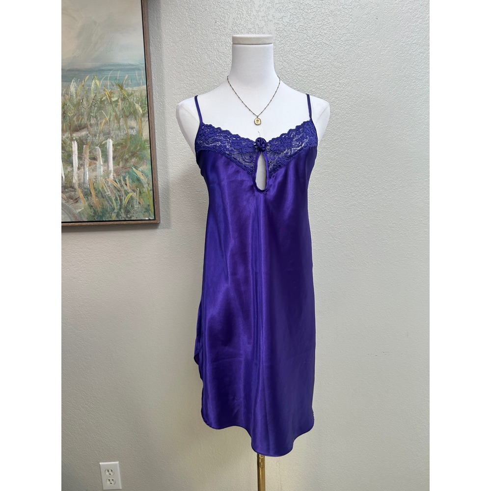 Vintage Secret Treasures Purple Satin Lace Slip Dress Nightgown L